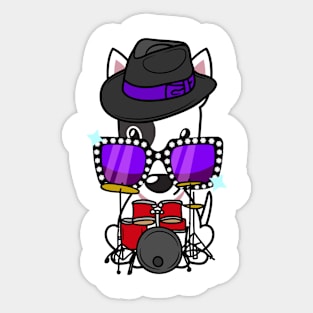 Cute Bull Terrier jamming on the drums Sticker